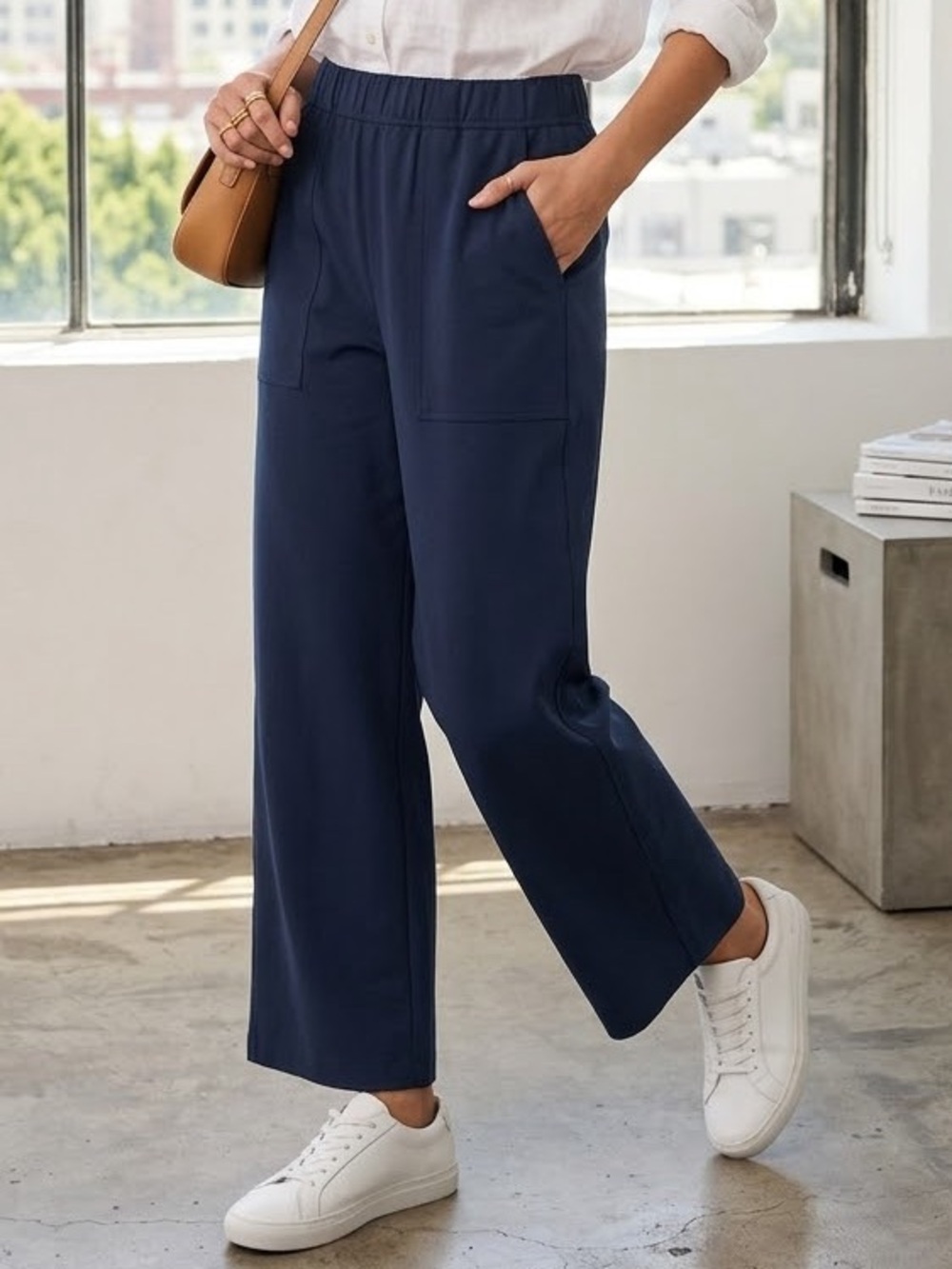 HALARA Navy Wide-Leg Pull-On Pants